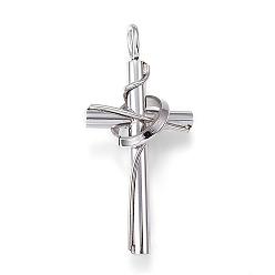 Stainless Steel Color 304 Stainless Steel Pendants, Cross with Circle, Stainless Steel Color, 36x17x10mm, Hole: 4x2.5mm
