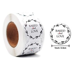 White Thanksgiving Theme Stickers, Self-Adhesive Kraft Paper Gift Tag Stickers, Adhesive Labels, Flat Round with Word Baked with Love, White, 25mm, about 500pcs/roll