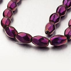 Purple Plated Electroplate Non-magnetic Synthetic Hematite Beads Strands, Twisted Oval, Purple Plated, 12x8~9mm, Hole: 1mm, about 33pcs/strand, 15.7 inch