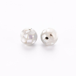 Light Grey Resin Beads, with Natural Light Grey Shell, Round, Light Grey, 8.5mm, Hole: 1mm