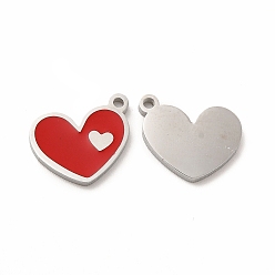 Red 304 Stainless Steel Enamel Charms, Heart, Red, 13x10x1mm, Hole: 1.2mm