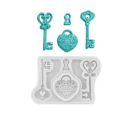 Heart DIY Lock & Key Cake Decoration Silicone Molds, Fondant Molds, Resin Casting Molds, for Chocolate, Candy, UV Resin & Epoxy Resin Craft Making, Heart, 55x72mm