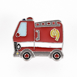 FireBrick Alloy Enamel Brooches, Enamel Pins, with Brass Butterfly Clutches, Fire Car, Cadmium Free & Nickel Free & Lead Free, Platinum, FireBrick, 7/8x1 inch(23x25mm), Pin: 1mm
