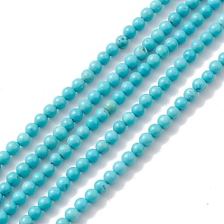 Turquoise Natural Howlite Beads Strands, Dyed, Round, Turquoise, 3~4mm, Hole: 0.7~0.8mm, about 116~120pcs/strand, about 15 inch