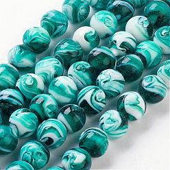 Dark Cyan Handmade Lampwork Beads, Round, Dark Cyan, 14mm, Hole: 1~2mm