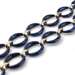 Bleu Foncé Chaînes acryliques de style imitation pierres précieuses faites à la main, avec anneaux de liaison en plastique ccb, bleu foncé, 3.28 pieds(1m)/toron