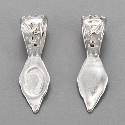 Серебро Латунные клеящиеся плоские держатели для подвесок, серебряный цвет гальваническим, 25x8x7 мм, отверстие : 9x5 мм