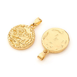Leo Brass Pendants, Textured, Flat Round with Constellation/Zodiac Sign, Real 18K Gold Plated, Leo, 16.5x14x2mm, Hole: 5x2.5mm