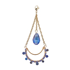 Lapis Lazuli Graines de verre en forme de larme et perles de lapis-lazuli naturelles, décorations suspendues, avec 304 acier inoxydable fermoir, 78.5x33x9.5mm