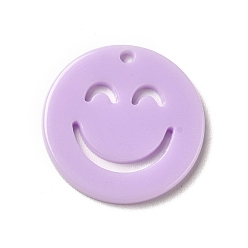 Lila Colgantes de acrílico opacos, plano y redondo con la cara sonriente, lila, 19.5x2 mm, agujero: 1.4 mm
