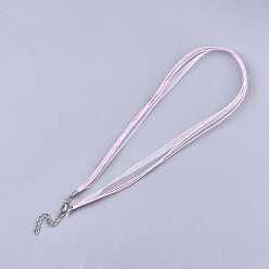 Pink Waxed Cord and Organza Ribbon Necklace Making, with Iron Lobster Claw Clasps, Platinum, Pink, 17.6 inch~17.8 inch(45~455cm), 7mm
