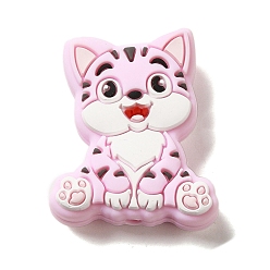 Pearl Pink Cat Silicone Focal Beads, DIY Nursing Necklaces Making, Pearl Pink, 30x24x9.5mm, Hole: 2mm