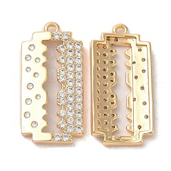 Real 18K Gold Plated Brass & Cubic Zirconia Pendants, Blade Charm, Real 18K Gold Plated, 32x15x4mm, Hole: 1.6mm