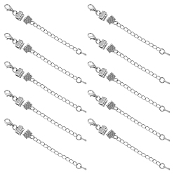 Platinum 10 Sets Iron Chain Extender, with Ribbon Ends & Alloy Lobster Claw Clasps & Teardrop Charms, Platinum, 33mm