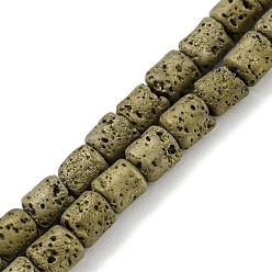 Golden Plated Electroplated Natural Lava Rock Beads Strands, Column, Golden Plated, 4~4.5x4.5~5mm, Hole: 0.9mm, about 78pcs/strand, 16.14''(41~41.5cm)