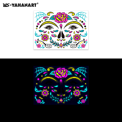 Magenta Masque avec motif de fleurs tatouages d'art corporel lumineux, autocollants en papier pour tatouages temporaires amovibles, magenta, 17x12 cm