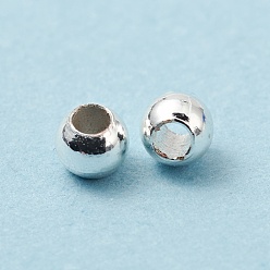 Argent Accumuler perles de laiton placage, sans cadmium et sans plomb, ronde, argenterie, 2x2.3mm, Trou: 0.8mm