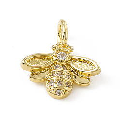 Real 18K Gold Plated Brass Micro Pave Cubic Zirconia Charms, with Jump Ring, Bees Charm, Real 18K Gold Plated, 10x12x2.5mm, Hole: 3mm