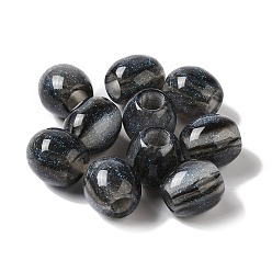 Noir Perles européennes scintillantes en résine, Perles avec un grand trou   , baril, noir, 12x12mm, Trou: 4.5mm