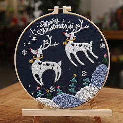 Ciervo Kits de inicio de bordado, incluyendo tela e hilo de bordado, aguja, hoja de instrucciones, tema de la Navidad, ciervo, 200x200 mm