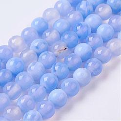 Bleu Ciel Clair Naturelles agate perles brins, ronde, lumière bleu ciel, 6mm, Trou: 1mm, Environ 62 pcs/chapelet, 14.4 pouce