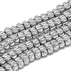 Platinum Plated Electroplate Non-magnetic Synthetic Hematite Beads Strands, Flower, Platinum Plated, 5x3mm, Hole: 2mm, about 133pcs/strand, 15.7 inch