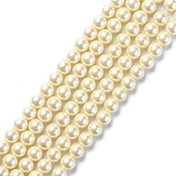 Lemon Chiffon Eco-Friendly Dyed Glass Pearl Round Beads Strands, Grade A, Cotton Cord Threaded, Lemon Chiffon, 8mm, Hole: 0.7~1.1mm, about 52pcs/strand, 15 inch