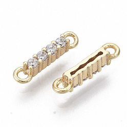 Real 18K Gold Plated Brass Micro Pave Cubic Zirconia Links connectors, Nickel Free, Rectangle, Clear, Real 18K Gold Plated, 12x2.5x3mm, Hole: 1.2mm