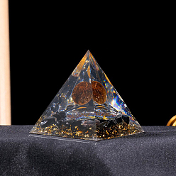 Obsidian Resin Orgonite Pyramid Display Decorations, with Natural Obsidian, for Home Office Desk, 60mm