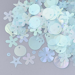 Light Cyan Ornament Accessories, PVC Plastic Paillette/Sequins Beads, Frosted, Mixed Shapes , Light Cyan, 3~13.5x3~13.5x0.2mm, Hole: 0.9~1.5mm
