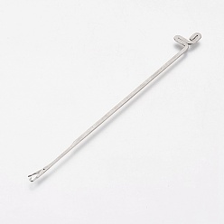 Platinum Iron Beading Needle, with Hook, For Buddha 3-Hole Guru Beads, Bead Threader, Platinum, 78x1.2x0.5mm