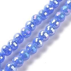 Bleu Bleuet Galvanoplastie opaques couleur unie perles de verre brins, de couleur plaquée ab , à facettes (96 facettes), ronde, bleuet, 5~6mm, Trou: 1~1.2mm, Environ 95 pcs/chapelet, 20.87'' (53 cm)