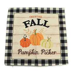 Pumpkin Burlap Autumn Theme Pillow Case, Square Cushion Cover, for Sofa Bed Decoration, Pumpkin Pattern, 45x45x0.5cm