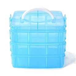 Deep Sky Blue Rectangle Portable PP Plastic Detachable Storage Box, with Three Layers and Handle, 18 Compartment Organizer Boxes, Deep Sky Blue, 15x16.5x13.5cm