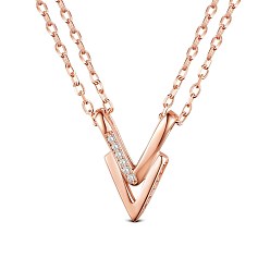 Rose Gold SHEGRACE Wonderful 925 Sterling Silver Necklaces, with AAA Cubic Zircon Paved V Pendant, Rose Gold, 15.7 inch(40cm)