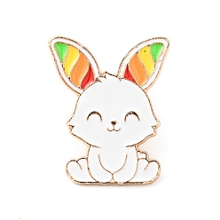 Rabbit Colorful Animal Enamel Pin, Gold Plated Alloy Badge for Backpack Clothes, Rabbit Pattern, 29.5x24x1.5mm,
