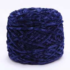 Midnight Blue Wool Chenille Yarn, Velvet Cotton Hand Knitting Threads, for Baby Sweater Scarf Fabric Needlework Craft, Midnight Blue, 3mm, 90~100g/skein