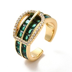 Зеленый Открытое кольцо-манжета в форме пряжки из кубического циркония, широкое женское кольцо из настоящей позолоченной латуни с покрытием 18k, зелёные, размер США 8 (18.1 мм)
