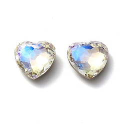 Moonlight Glass Rhinestone Cabochons, Flat Back & Back Plated, Faceted, Heart, Moonlight, 10x10x4mm