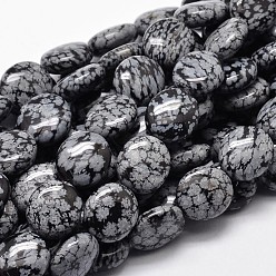 Snowflake Obsidian Flat Round Natural Snowflake Obsidian Bead Strands, 16x14x7mm, Hole: 1mm, about 25pcs/strand, 15.74 inch