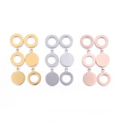 Mixed Color 304 Stainless Steel Dangle Stud Earrings, Mixed Color, 38x10x1mm, Pin: 0.8mm