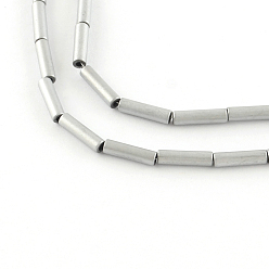 Silver Plated Tube Electroplate Non-magnetic Synthetic Hematite Bead Strands, Matte Style, Silver Plated, 8x2mm, Hole: 1mm, about 50pcs/strand, 15.7 inch