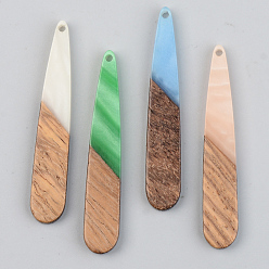 Mixed Color Opaque Resin & Walnut Wood Pendants, Teardrop, Mixed Color, 44x7.5x3mm, Hole: 1.5mm