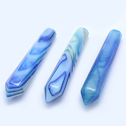 Natural Agate Natural Agate Pointed Beads, Healing Stones, Reiki Energy Balancing Meditation Therapy Wand, Bullet, Undrilled/No Hole Beads, Dyed & Heated, 50.5x10x10mm