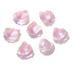 Pink Pendentifs acryliques, feuille, rose, 25~26x23~24x4~6mm, Trou: 1~1.5mm