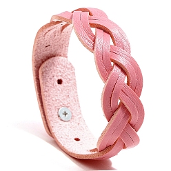 Pink Imitation Leather Braided Cord Bracelets, with Alloy Finding, Pink, 8-7/8 inch(22.5cm)