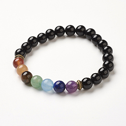 Agate Noire Yoga chakra bijoux, agate perles naturelles stretch noir bracelets, 2-1/8~2-3/8 pouces (55~60 mm)