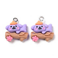 Lilac Opaque Resin Pendants, with Platinum Tone Iron Loops, Koala, Lilac, 20x18x8mm, Hole: 2mm