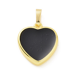 Negro Colgantes de esmalte de latón chapado en oro real 18k ecológicos, sin plomo y cadmio, larga duración plateado, encanto del corazón, negro, 17x15x3.5 mm, agujero: 3.5x6 mm
