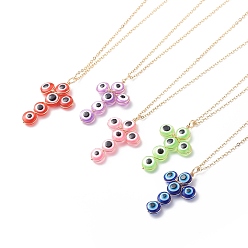 Mixed Color Evil Eye Resin Pendant Necklaces for Women, Cross, Golden, Mixed Color, 17.68x0.06 inch(44.9x0.15cm)